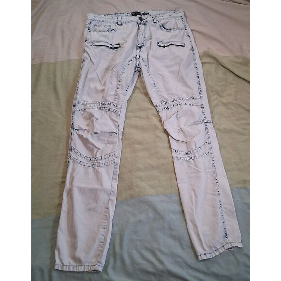 Waimea Men's Denim Jeans 34x32 Skinny Fit Light Wash Distressed Accents Acid - Picture 1 of 10